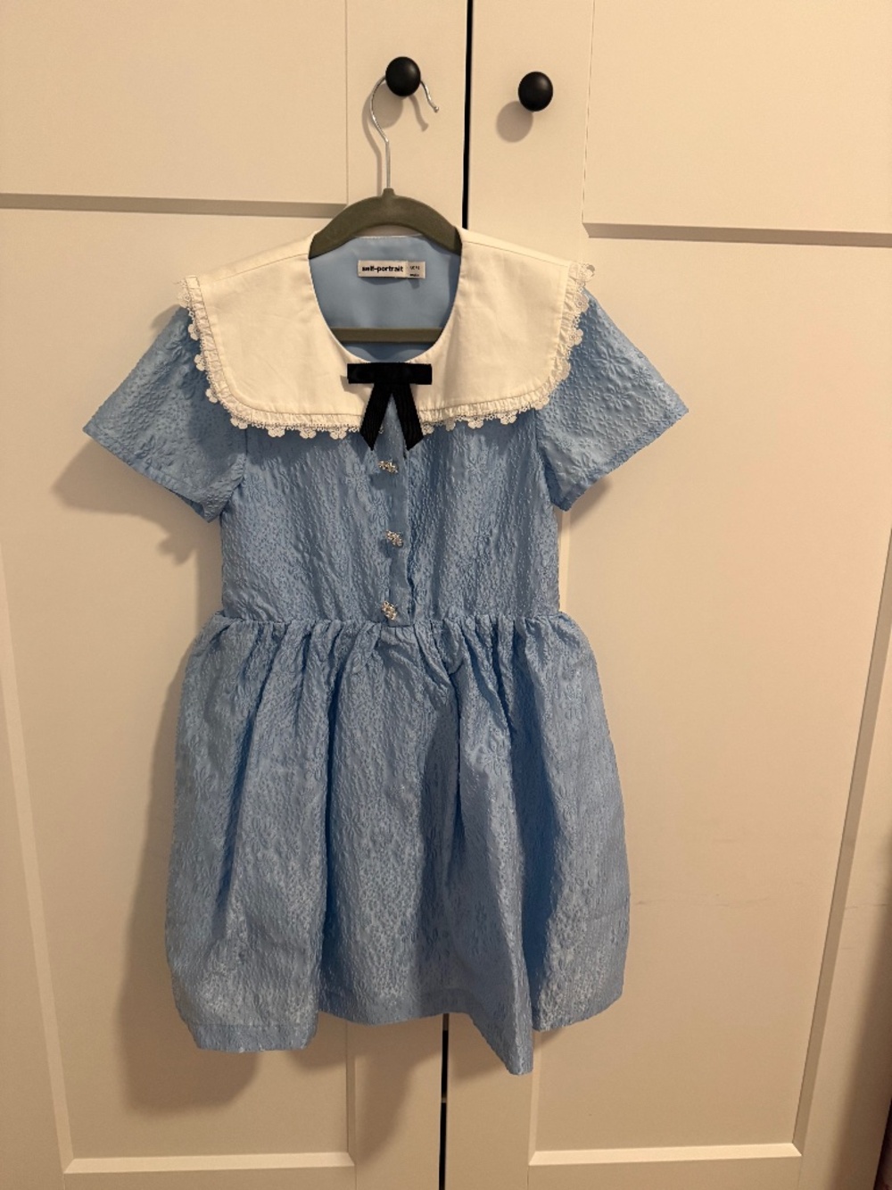 Self Portrait Girls Blue Floral Jacquard Bow Dress